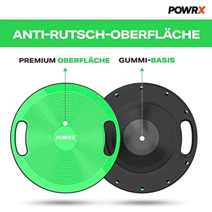 POWRX Balance Board inkl. Workout I Wackelbrett Ø 40cm mit Griffen I Therapiekreisel für propriozeptives Training und Physiotherapie versch. Farben Grün - Preisvergleich – Bild 3