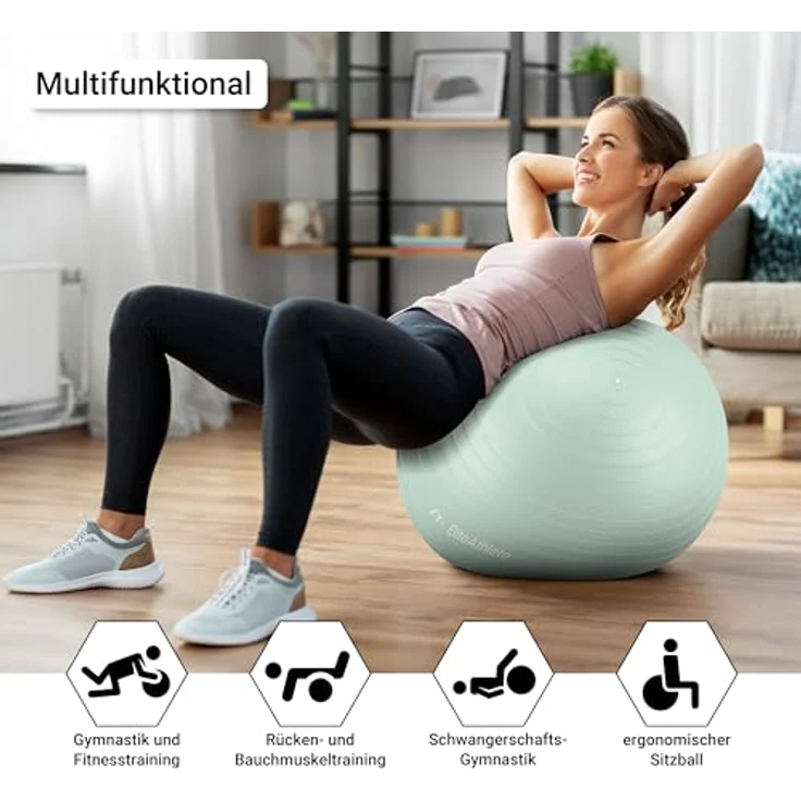 EliteAthlete Gymnastikball Sitzball Büro ergonomisch mit Anti Burst System - Fitness Pilates Schwangerschaft - Schwangerschaftsball Fitnessball Yogaball - Yoga Ball 55cm inkl. Luftpumpe – Bild 3