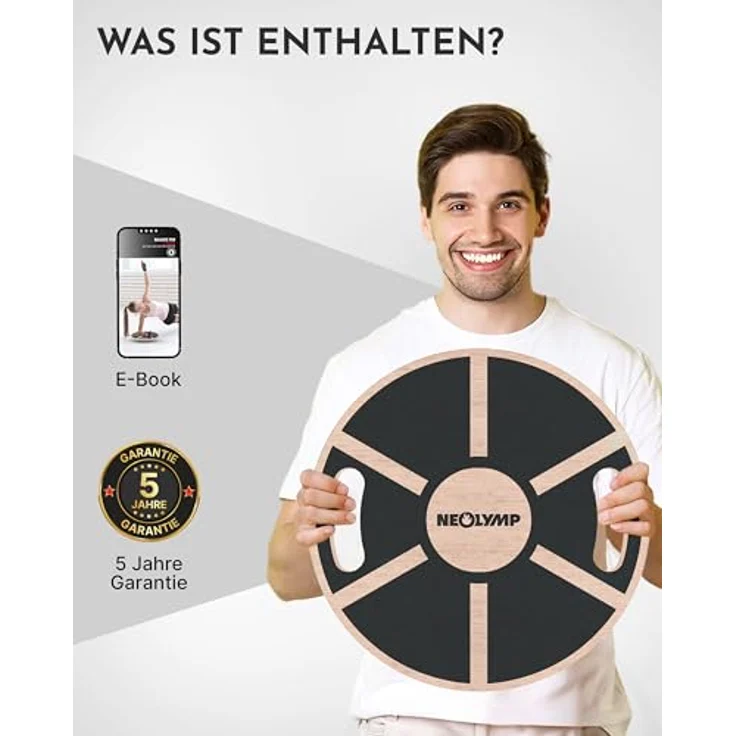 NEOLYMP Balanceboard Holz mit Griffen, 360° Rutschfestes Gleichgewichtsboard aus Echtholz mit Anti-Rutsch-Beschichtung – Bild 6
