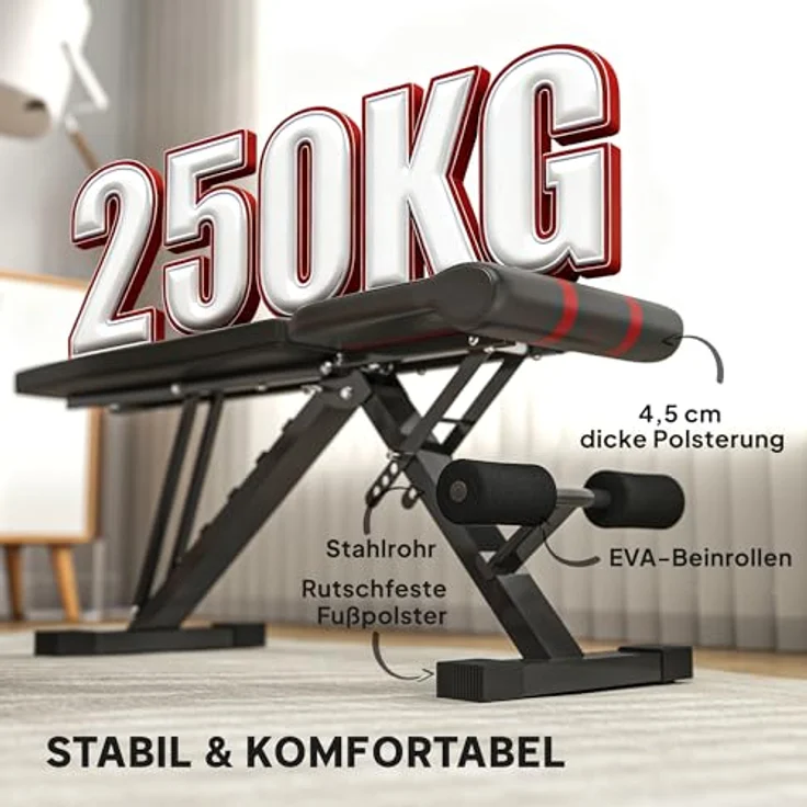 SPORTNOW klappbare Hantelbank, multifunktionale Fitnessbank mit 6-fach verstellbarer Rückenlehne, bis 250 kg Belastbarkeit, platzsparend und gepolstert für zuhause und Fitnessstudio – Bild 5