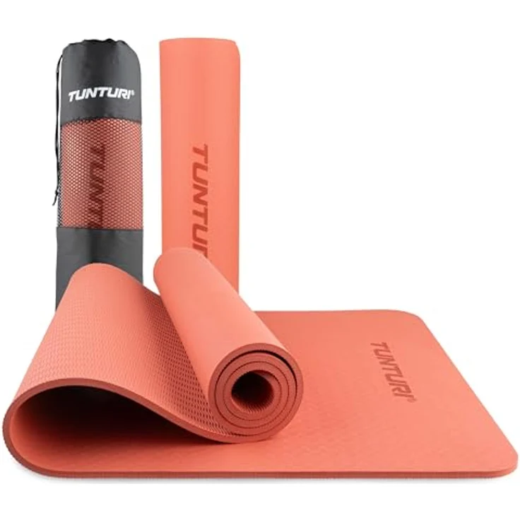 Tunturi Dicke Yogamatte 8mm - Rutschfest Gymnastikmatte  - Mit Tragegurt - Für Yoga und Pilates -  Sportmatte 183x61x0,8cm -Schadstofffrij - Besonders komfortabel - Roségold – Bild 1