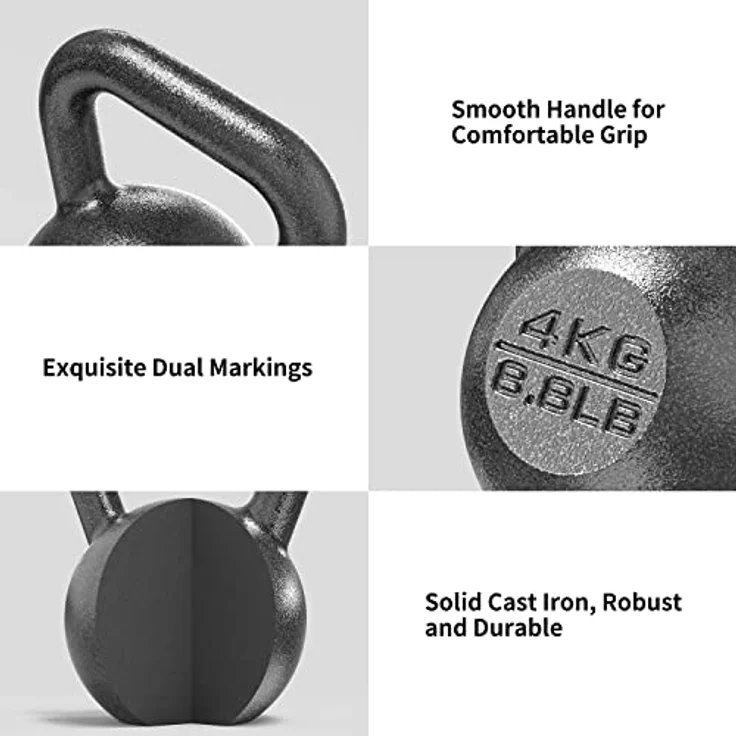 PROIRON Kettlebell Professional Kugelhantel aus Gusseisen, 4kg Gewichten Guss Schwunghantel Kugelgewicht Krafttraining - Schwarz Kettlebells – Bild 2