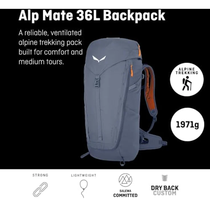 Salewa Alp Mate 36L, Wanderrucksack 58 cm, blau, 100% Polyamid – Bild 2