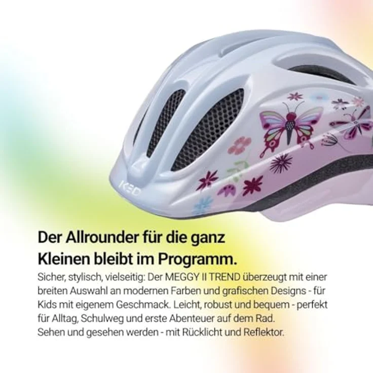 KED Meggy II Trend, Kinder Fahrradhelm mit Insektenschutznetz, integriertem LED-Rücklicht, maxSHELL Technologie, Butterfly, Größe 44-49 (XS) – Bild 4