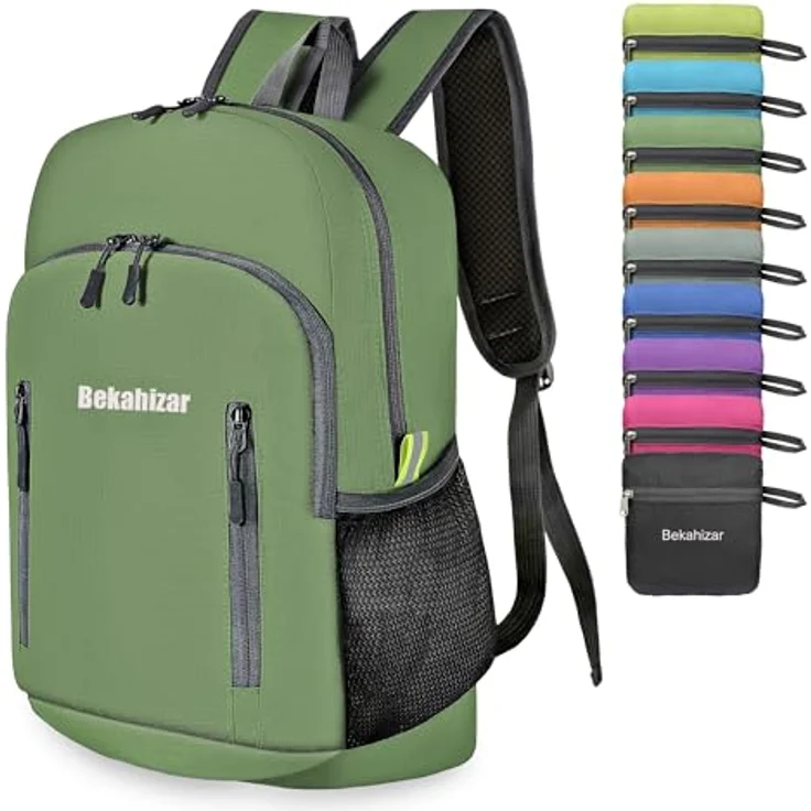 Bekahizar Faltbarer Rucksack 20L, leichter und wasserabweisender Wanderrucksack für Männer, Frauen und Jugendliche, Armee grün – Bild 1