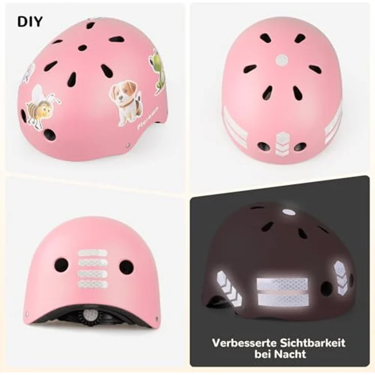 Tacklife PA-902 Kinder Fahrradhelm EN1078 CE-zertifiziert, verstellbarer Kinnriemen, 3D DIY & reflektierende Aufkleber, unisex, weiß/pink/blau – Bild 4