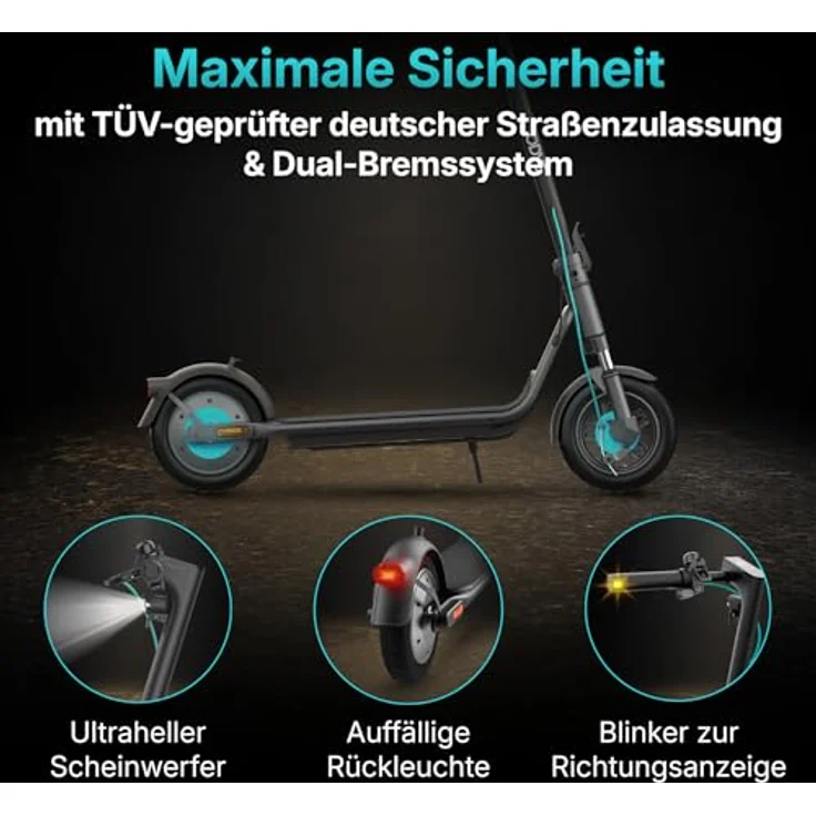 Odys Phi X30, E-Scooter mit Straßenzulassung, max. 20 km/h, 35 km Reichweite, 15% Steigung, 10" Luftreifen, Federung, Display & App – Bild 4