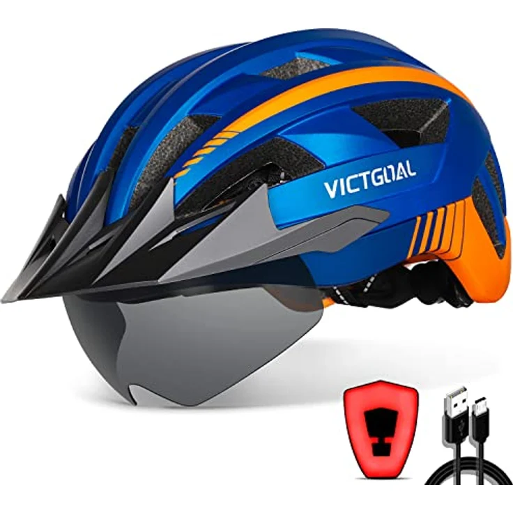 Victgoal VICTGOAL Fahrradhelm MTB, verstellbarer Helm mit abnehmbarer magnetischer Schutzbrille, atmungsaktiv und 21 Belüftungsöffnungen, Größe L (57-61 cm), blau – Bild 1