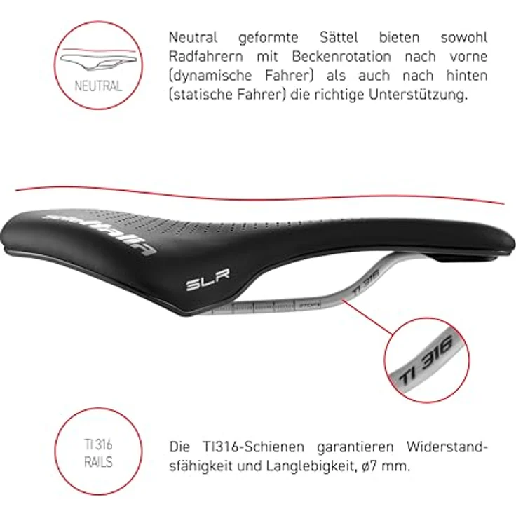 Selle Italia Max SLR Boost Superflow, Fahrradsattel mit TI316 Rail, 155 mm Breite, Druckentlastungssystem – Bild 8