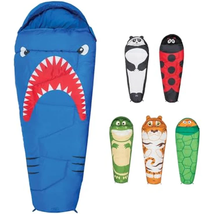 Highlander Kids Creature Schlafsack, Mummy Style Junior für Sommercamping, blau, mit komfortablem Futter und Packsack – Bild 1