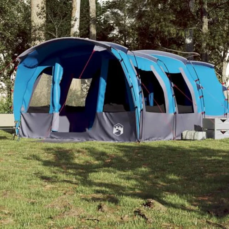 vidaXL Tunnel Familienzelt 8 Personen, Wasserdichtes Campingzelt mit Steckverbindungssystem, Blau 185T Polyester, inklusive Heringen und Abspannseilen – Bild 5