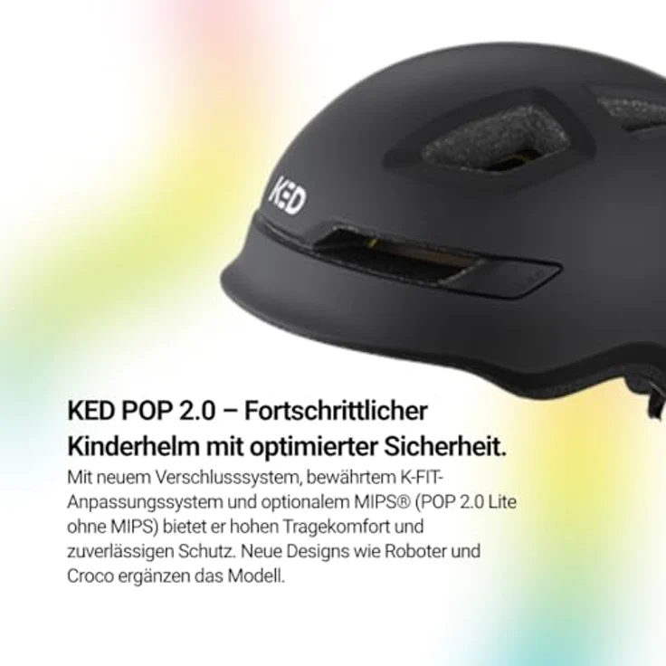 KED Pop II Lite Kinder Fahrradhelm, ultraleicht mit K-FIT System, schwarz matt, Größe 52-56 (M) – Bild 4