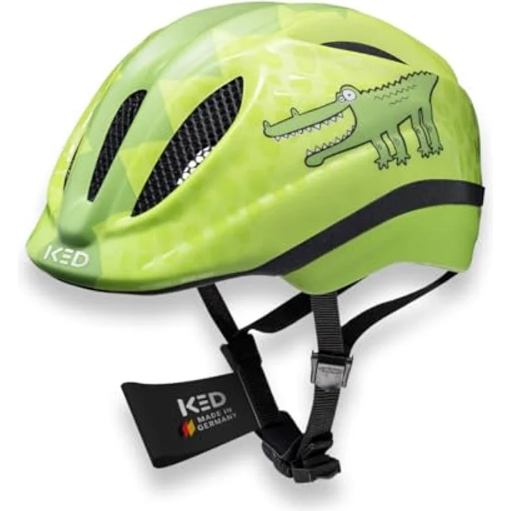 KED Meggy II Trend, Kinder Fahrradhelm mit Insektenschutznetz und integriertem LED-Rücklicht, maxSHELL Technologie, Green Croco, Größe 49-53 (SM) – Bild 1