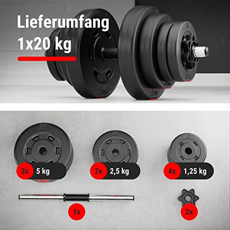 Hop-Sport Kurzhanteln 2er Set - Hanteln Set - Gewichte 20kg / 40kg - Hantelstange 30mm mit Sternverschlüssen, gerändelt (1 x 20 kg) – Bild 6