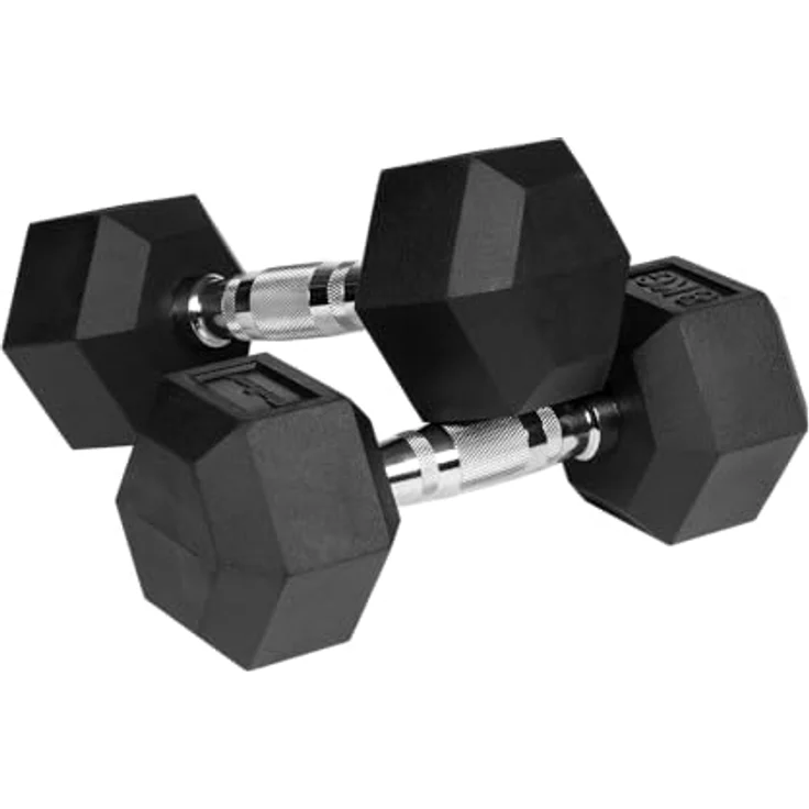 REBEL ACTIVE Gummibeschichtete Gusseisen-Hanteln 2x8 kg, ergonomisches Design für sicheres Training Zuhause und im Fitnessstudio – Bild 2