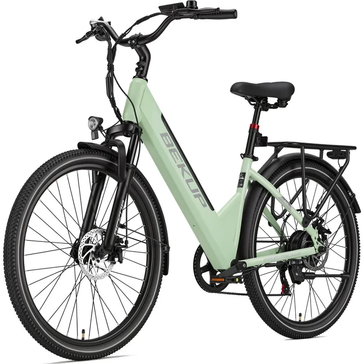 VANKEL E-Bike Cityrad V1, 26 Zoll Tiefeinsteiger, 522 Wh Akku, 45 Nm Heckmotor, Shimano 7-Gang Schaltung, Scheibenbremsen, Farbdisplay