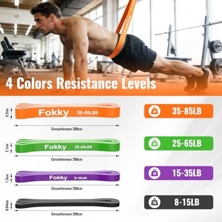 Fokky Widerstandsbänder Resistance Bands Set, 4 Stufen mit Türanker & Schutzpads, Gymnastikband für Muskelaufbau und Krafttraining, schwarz-lila-grün-orange – Bild 2