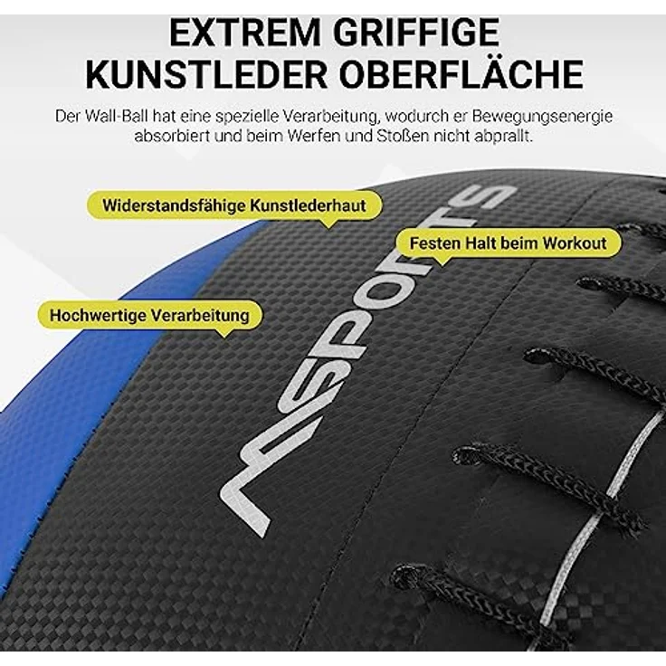 MSPORTS Wall-Ball Premium Gewichtsball 2-10 kg Medizinball (8 kg - Blau) – Bild 3
