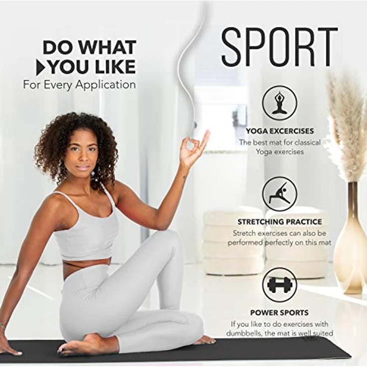 RE:SPORT Yogamatte Phthalatfrei - Gymnastikmatte rutschfest, Fitnessmatte schadstofffrei, Trainingsmatte mit Tragegurt 183 x 61 x 0,6 cm – Bild 2