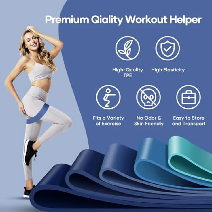 Fokky Fitnessbänder [5er Set], Widerstandsbänder mit 5 Widerstandsstufen (4-30 Pfund), hautfreundlich, inkl. Tragetasche, Gymnastikband für Yoga, Pilates, Kniebeugen, Stretching – Bild 4