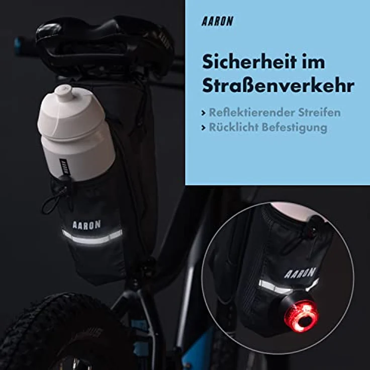 AARON Satteltasche Fahrrad, wasserabweisend mit Flaschenhalter und Reflektor, 1 Liter Volumen – Bild 4