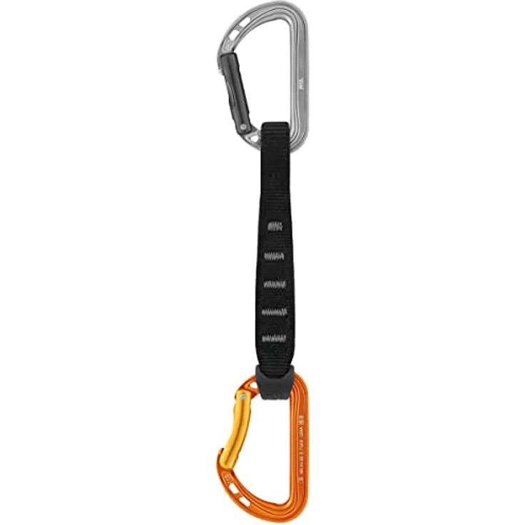 Petzl Spirit Express, Karabiner mit Keylock-System und ergonomischer Schlinge, Orange/Schwarz/Grau, 17 cm, Unisex Erwachsene