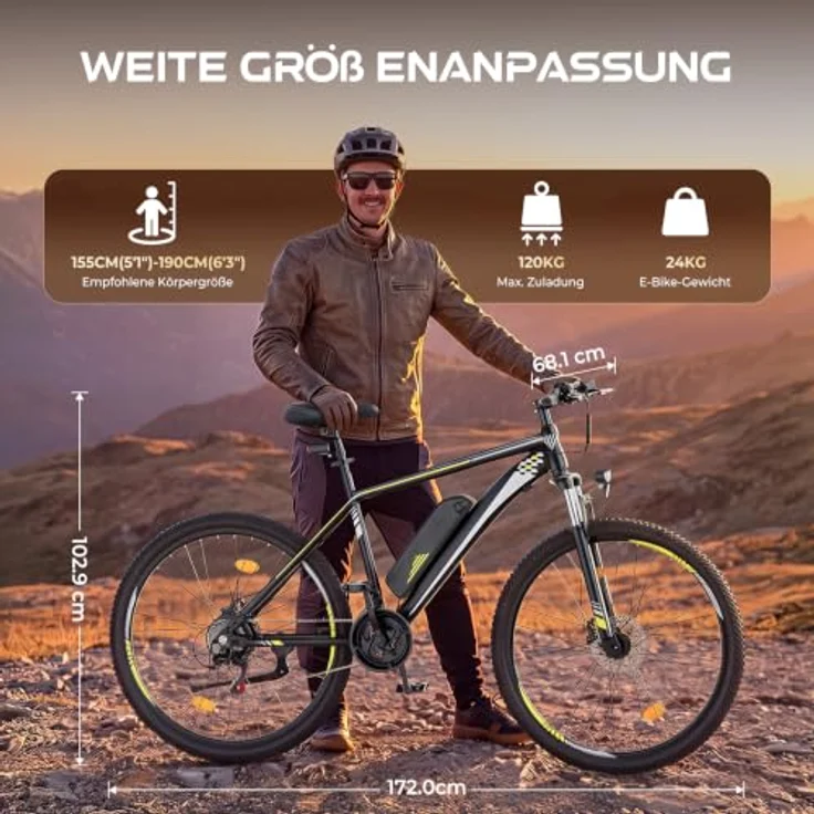 Touroll U1 29 E-Bike MTB, 250W Heckmotor, 65km Reichweite, 29 Zoll, Shimano 21-Gang, LED Display, Federgabel – Bild 7