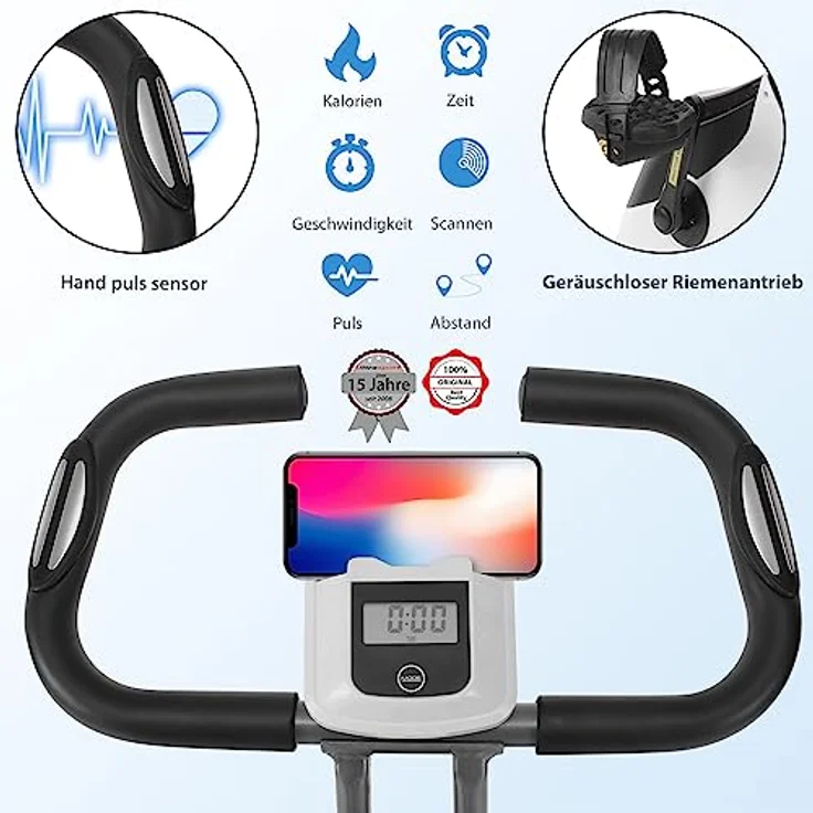 Ultrasport F-Bike 200B, Fahrradtrainer, Heimtrainer, Fitnessbike LCD Trainingscomputer, maximales Benutzergewicht 110 kg, Herzfrequenzmessung, 8 Widerstandsstufen, faltbar, Schwarz/Silber – Bild 3
