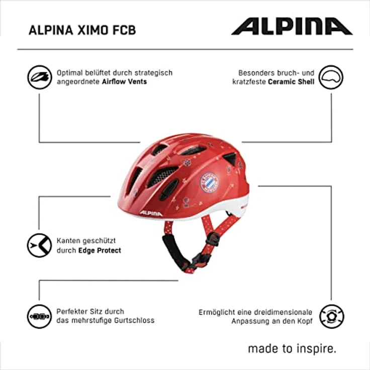 Alpina Kids Ximo Fcb FCB Gloss, Größe 49 - 54 cm - Fahrradhelm, Farbe Rot – Bild 7