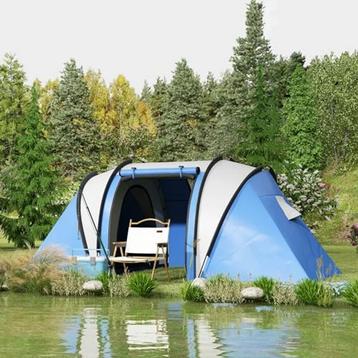 Outsunny 2-Zimmer Campingzelt für 4-5 Personen, wasserabweisend mit 3000mm Wassersäule, Tunnelzelt mit Seitentür und Fenstern, für Camping und Garten – Bild 2