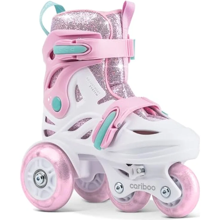 CARIBOO Kinder-Rollschuh-Set Cariboo Ballerina, Lerninliner mit Pinken Schützern, Größe S, 2 Fahrmodi, LED-Rollen – Bild 3
