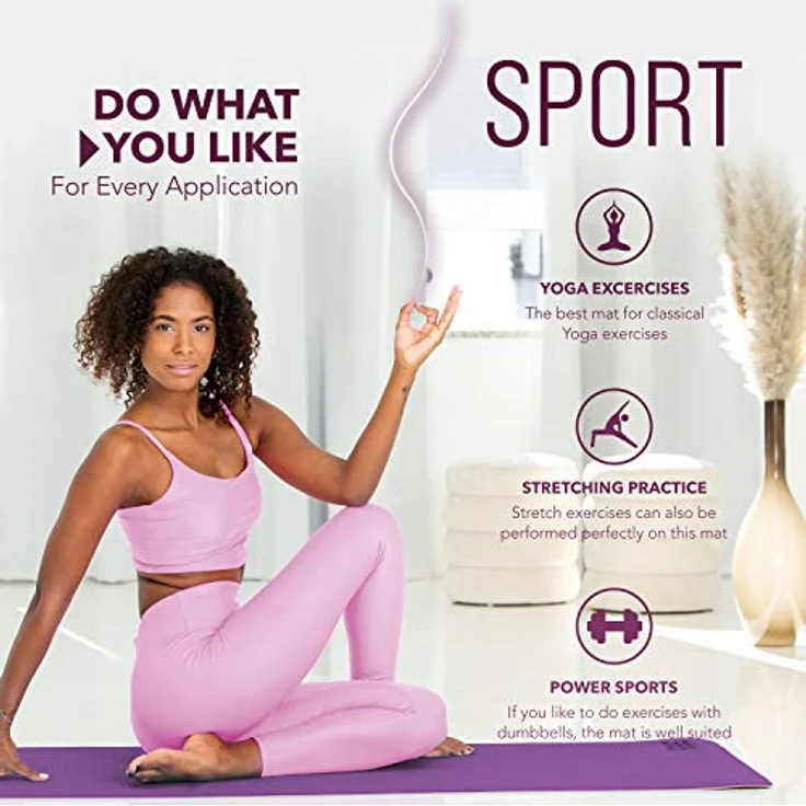 RE:SPORT Yogamatte Phthalatfrei - Gymnastikmatte rutschfest, Fitnessmatte schadstofffrei, Trainingsmatte mit Tragegurt 183 x 61 x 0,6 cm – Bild 2