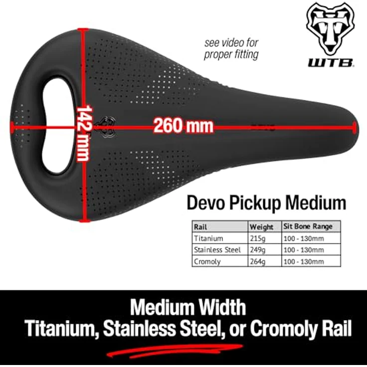 Wtb Devo Velosattel, 142 x 257 mm, mittlere Polsterung, mit Pickup-Griff für E-Bikes – Bild 6