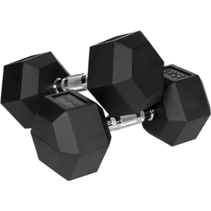 REBEL ACTIVE Gummibeschichtete Gusseisen-Hanteln, 2x15 kg für effektives Krafttraining – Bild 2
