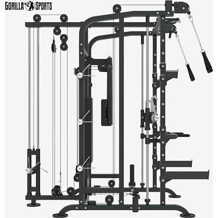 GORILLA SPORTS Kraftstation Multifunktionale, Power Rack, 50mm Stange, Latzug mit Kabelzuggriffen, 300 kg Max Gewicht - Fitnessstation, Smith Machine, Multi-Gym, Stahlrahmen – Bild 3