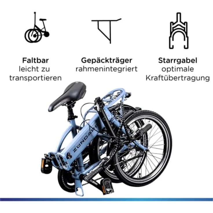 ZÜNDAPP Z101 20 Zoll E Bike Faltrad Damen Herren Elektrofahrrad klappbar 6 Gänge Ebike Pedelec E-Bike Erwachsene LED Licht, weiß – Bild 4