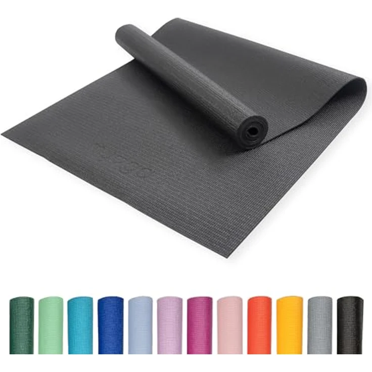 Myga Einsteiger-Yogamatte, rutschfest & leicht zu tragen, 4 mm dick, 173 cm x 61 cm, ideal für Yoga, Pilates, Meditation & Fitnessübungen, schwarz – Bild 1