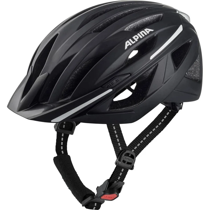 ALPINA HAGA, Stoßabsorbierender Urban Fahrradhelm mit integriertem LED-Licht, schwarz matt, Größe M (51-56 cm)