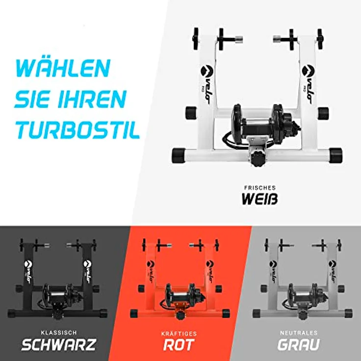 Velo Pro Turbo Trainer für Berg- und Rennrad, Rollentrainer mit variablem 6-stufigem Widerstand, Weiß, One Size – Bild 3