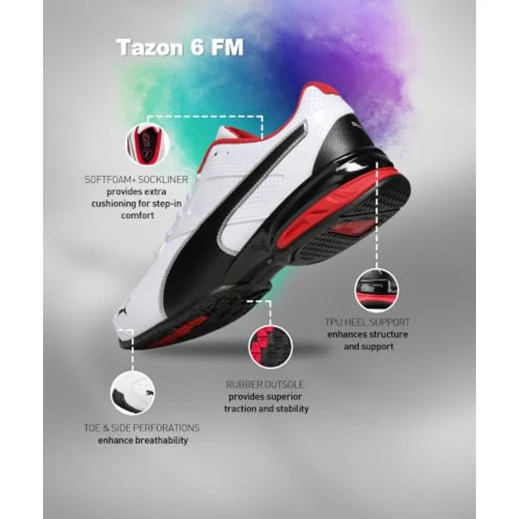 PUMA Tazon 6 FM, Laufschuh mit optimaler Stabilität und Komfort, Weiß-Schwarz-Silber, Größe EU 44 – Bild 6