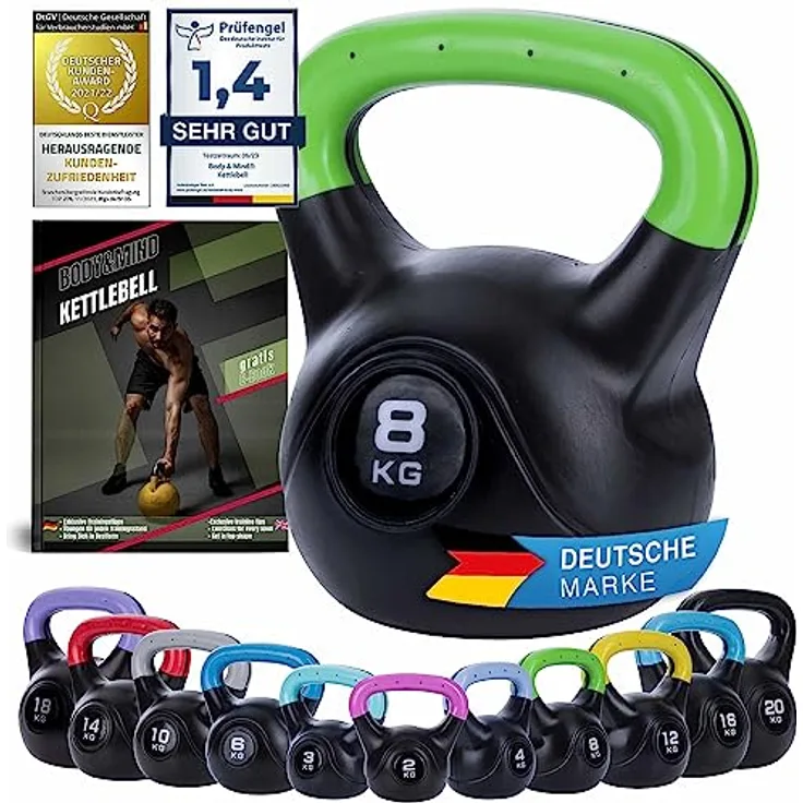 Body & Mind® Kettlebell Kugelhantel 2-20 kg - Workout Gewicht-Hantel für Kraft-Training - Profi Fitness Schwunghantel aus Kunststoff (e - 8 kg)