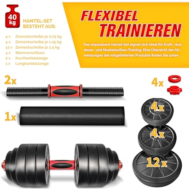 RE:SPORT 2 in 1 Hanteln Set 15-30kg, verstellbar mit Kurzhantel & Langhantel Funktion, inkl. Sicherheitsverschlüsse und Verbindungsrohr (40 kg) – Bild 4