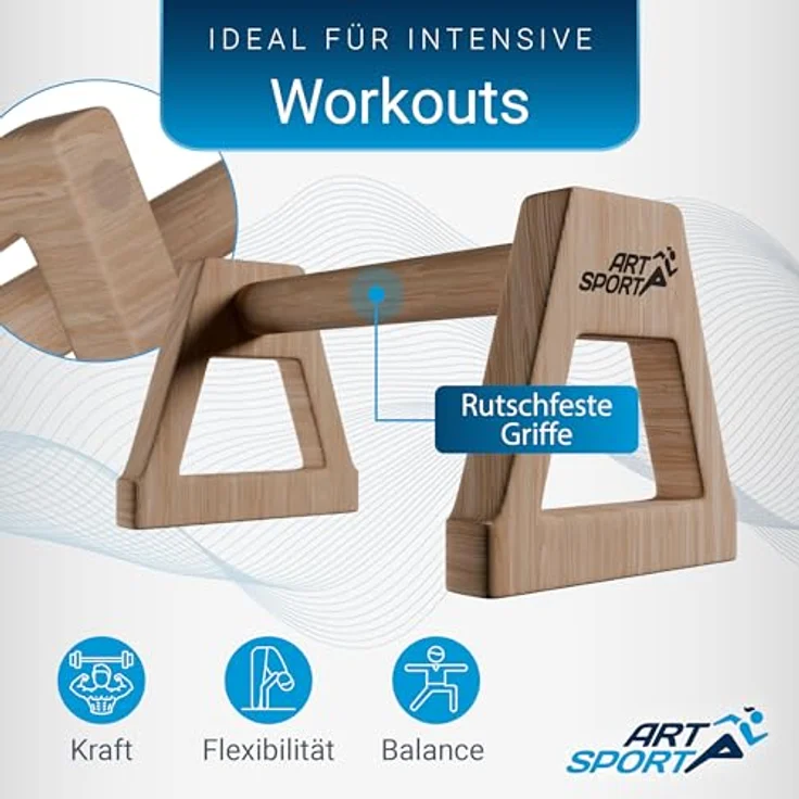 ArtSport Liegestützgriffe aus Holz XXL - Calisthenics, Parallettes, Liegestütz Barren, Indoor & Outdoor - ergonomische Handstand Griffe – Bild 4