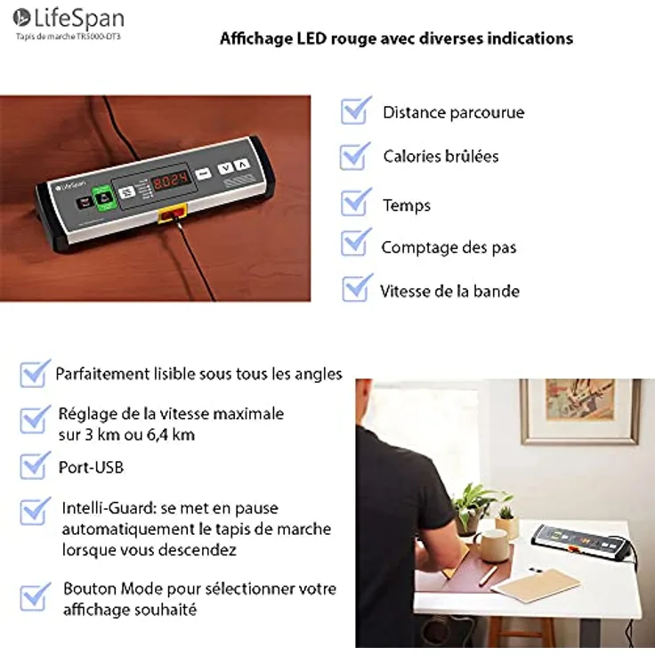 LifeSpan Workplace Schreibtisch-Laufband TR5000-DT3 GlowUp