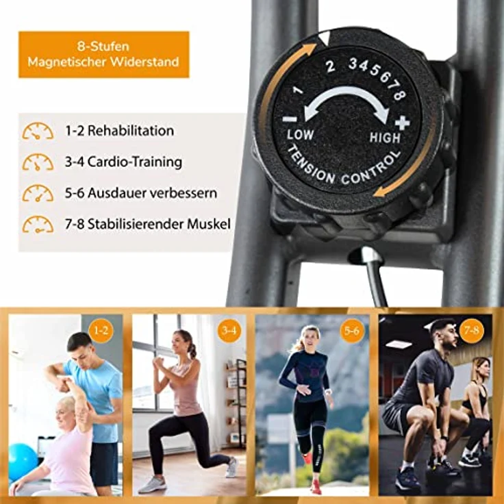 Fjoerdesports faltbarer Fahrradtrainer, Heimtrainer, Fitnessfahrrad LCD Trainingscomputer, klappbarer Hometrainer, inklusive Pulsmessung, maximales Benutzergerwicht 110 kg, 8 Widerstandsstufen (Blau) – Bild 4