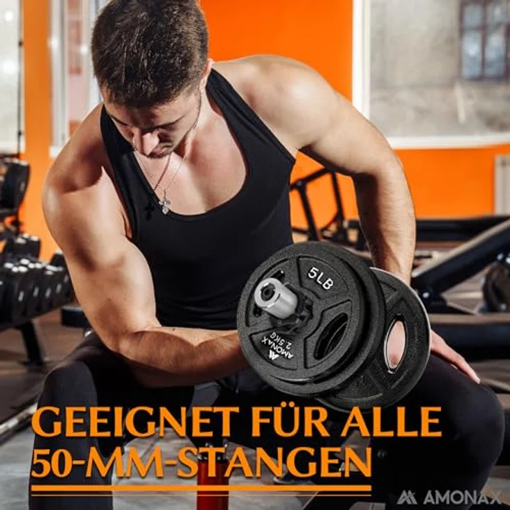 Amonax Hantelscheiben Set, 2,5kg, 5kg, 10kg Hantel Set für 50mm Olympia Gewichte Hantel Bar, Metall Hantelscheiben für Gewichtheben und Hip Thrust, hantelscheiben gusseisen für das Home Gym – Bild 3