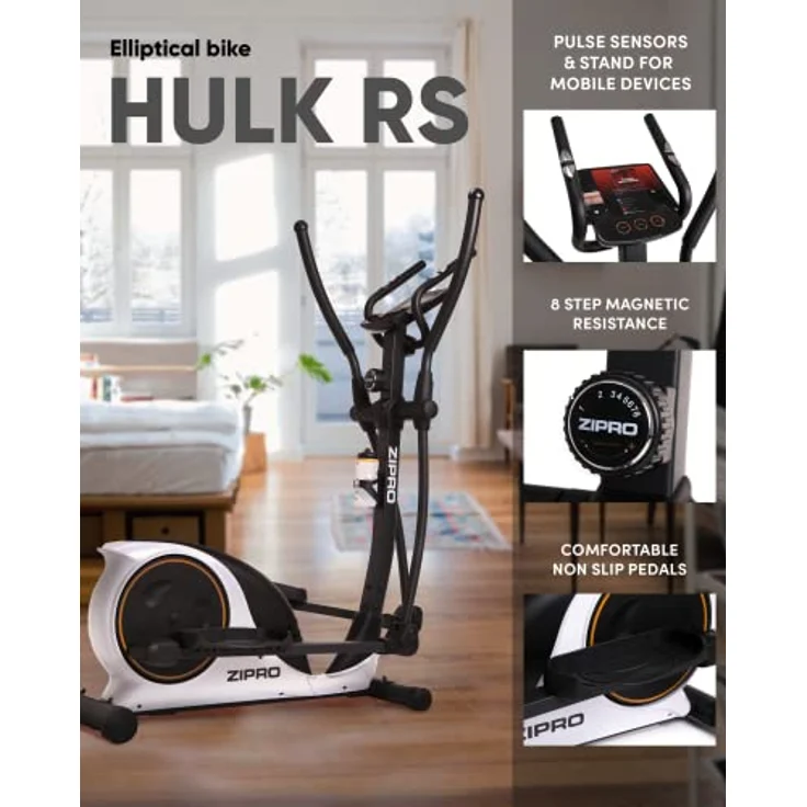 Zipro Hulk Magnetischer Crosstrainer für Zuhause bis zu 150 kg - 8-Stufen Widerstand Ellipsentrainer Heimtrainer mit Computer misst Puls Kalorien Distanz Schnelligkeit - weiß – Bild 3