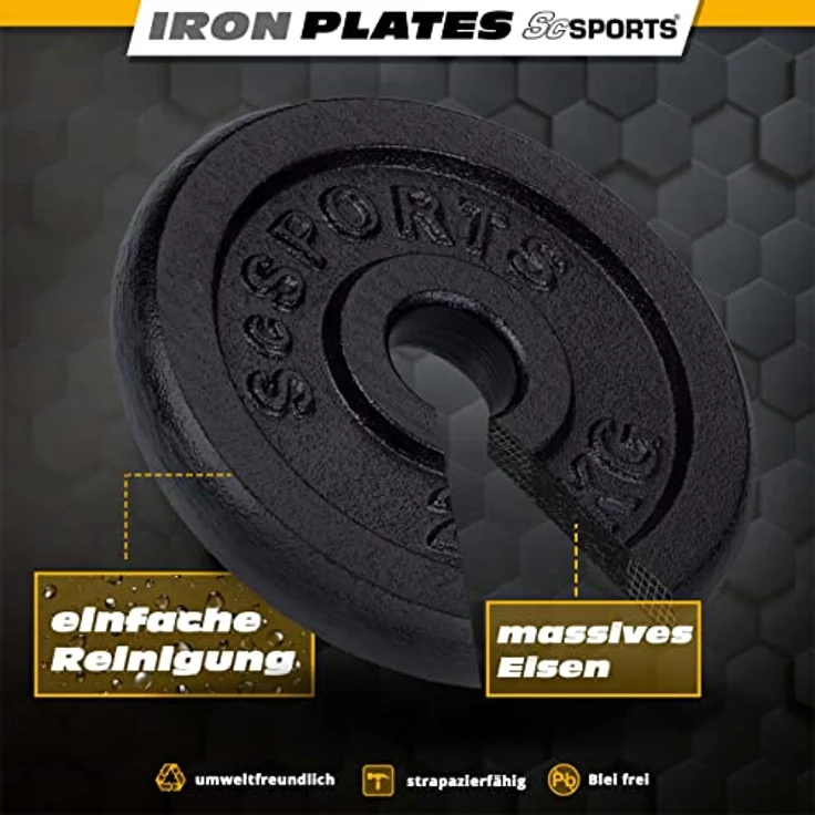 ScSPORTS® Hantelscheiben - Einzeln/Set, Ø 30/31 mm, Gusseisen, Gewichtswahl - Gewichtsscheiben, Set, Hantelgewichte, Fitness Scheiben, Gussscheiben, Gewichte für Hantel, Langhantel – Bild 4
