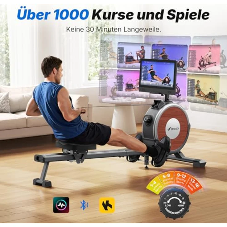 MERACH Rudergerät mit 15,6-Zoll-HD-Drehbildschirm, magnetisches Widerstandssystem, Bluetooth-Konnektivität, stabil bis 158 kg – Bild 5