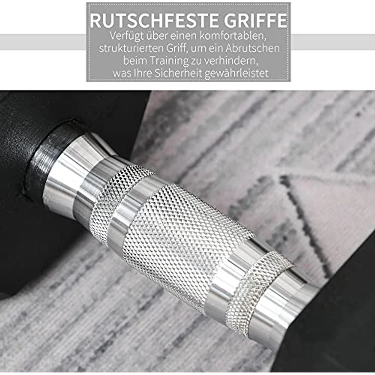 HOMCOM Hexagon Kurzhantel Gusseisen Hantel Gummi-Hantel Griff gerändelt Gewichte Metall Gummi schwarz 1 x 20 KG – Bild 5